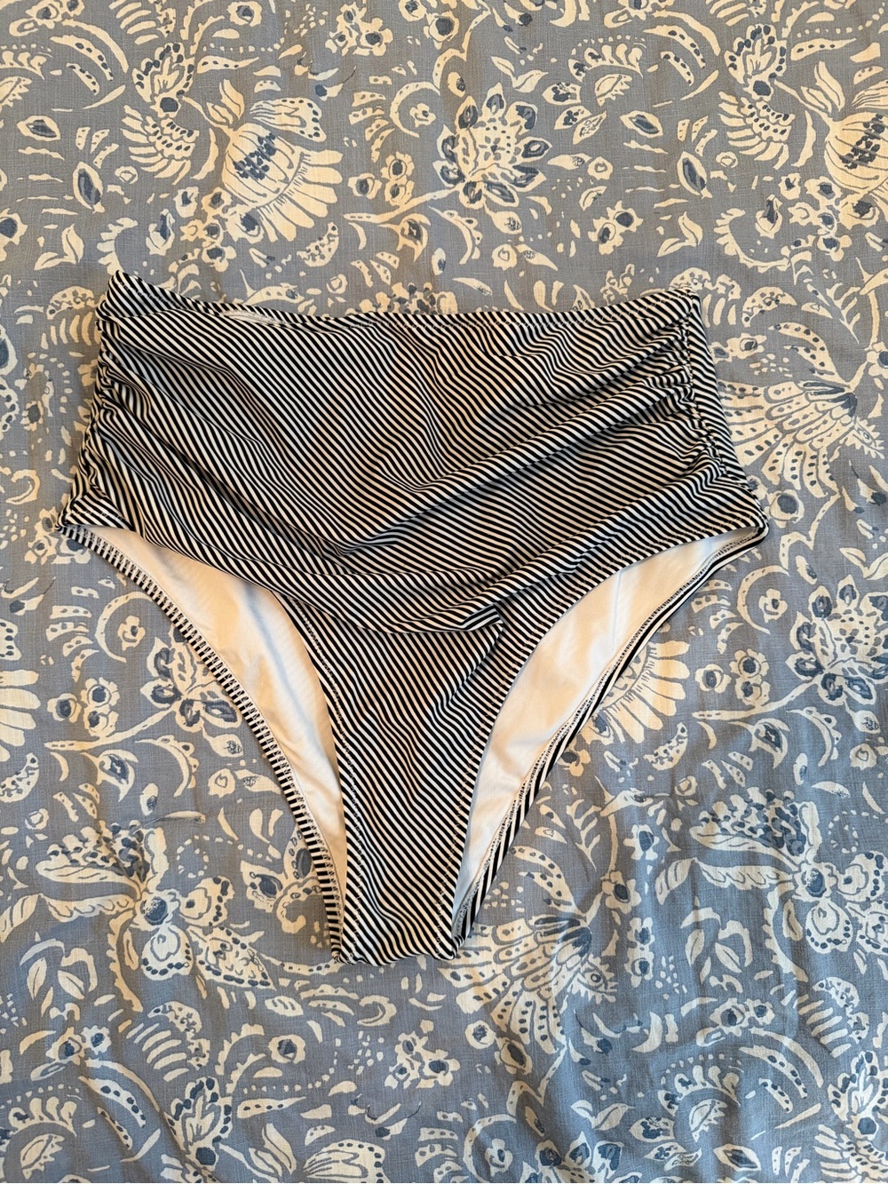 Amazon Black and White Striped High-Waist Bikini Bottoms